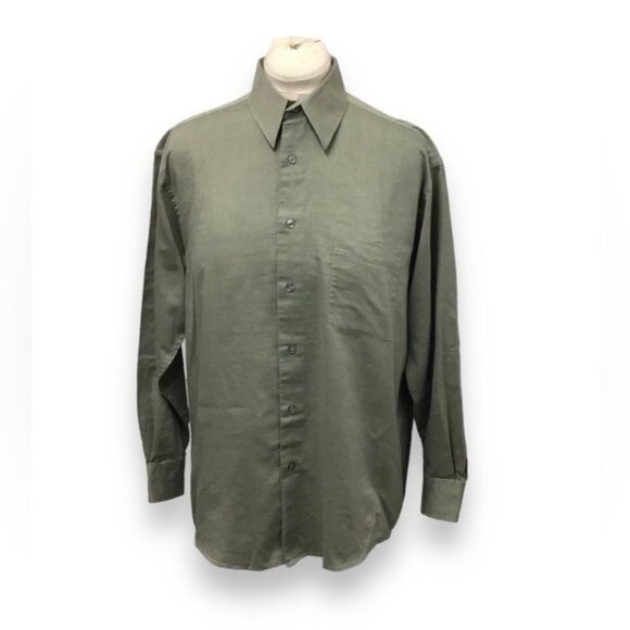 VTG Haggar Black Label Mens Long Sleeve Button-Down Shirt Green Size 16 32/33 - Picture 1 of 8